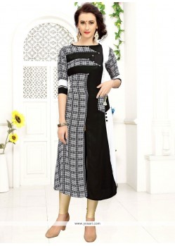 Print Work Black Rayon Party Wear Kurti