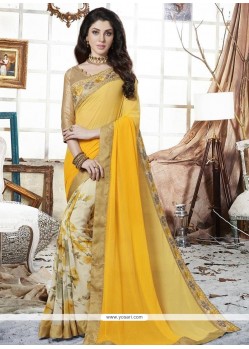 Faux Georgette Embroidered Work Printed Saree