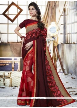 Faux Georgette Multi Colour Embroidered Work Printed Saree