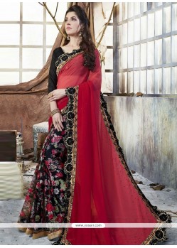 Embroidered Faux Georgette Printed Saree In Multi Colour