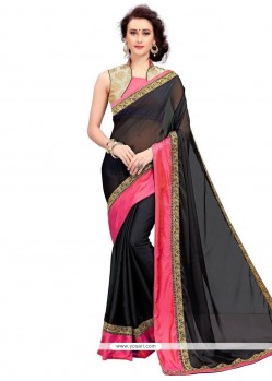 Chiffon Satin Black Designer Saree