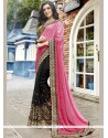 Faux Georgette Black And Pink Embroidered Work Designer Half N Half Saree