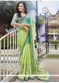 Green Embroidered Work Shaded Saree