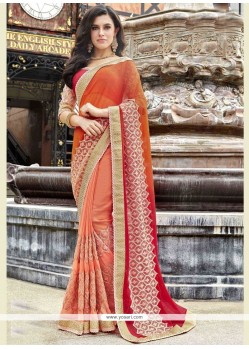 Faux Georgette Peach Shaded Saree