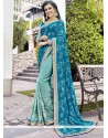 Faux Georgette Blue Patch Border Work Shaded Saree