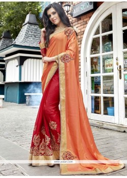 Patch Border Work Faux Georgette Half N Half Designer Saree