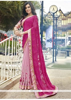 Embroidered Work Hot Pink And Pink Faux Georgette Designer Half N Half Saree