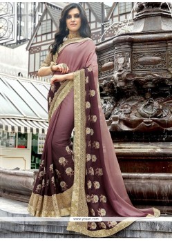 Patch Border Faux Georgette Shaded Saree In Brown