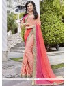 Peach Embroidered Work Faux Georgette Shaded Saree