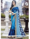 Blue Patch Border Work Faux Georgette Shaded Saree