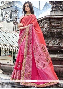 Patch Border Work Pink Shaded Saree