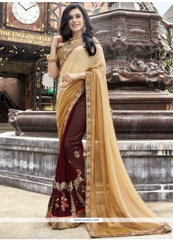 Beige And Brown Designer Half N Half Saree