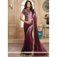 Embroidered Work Wine Satin Shaded Saree