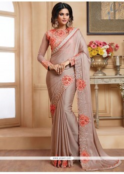 Faux Chiffon Beige And Peach Designer Saree