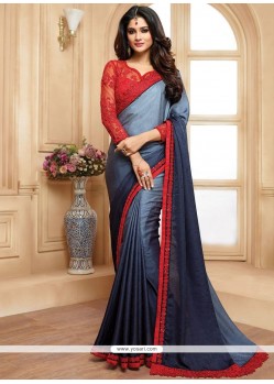 Embroidered Work Blue Shaded Saree