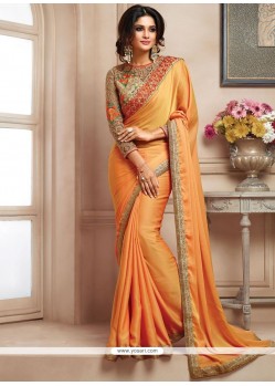 Orange Lace Work Satin Classic Designer Saree