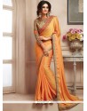 Orange Lace Work Satin Classic Designer Saree