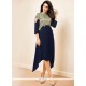 Print Work Navy Blue Rayon Party Wear Kurti