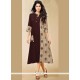 Rayon Brown Print Work Party Wear Kurti