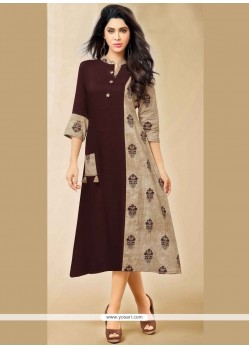 Buy Rayon Brown Print Work Party Wear Kurti | Party Wear Kurtis