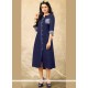 Navy Blue Print Work Rayon Party Wear Kurti