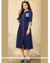 Navy Blue Print Work Rayon Party Wear Kurti