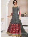 Zari Work Net Grey Floor Length Anarkali Suit