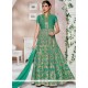 Sea Green Lace Work Art Silk Floor Length Anarkali Suit