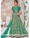 Sea Green Lace Work Art Silk Floor Length Anarkali Suit