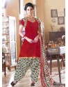 Red Cotton Punjabi Patiala Suit