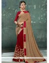 Beige And Maroon Embroidered Work Designer Half N Half Saree