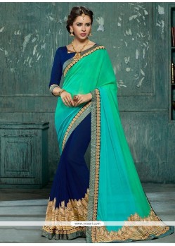 Navy Blue And Turquoise Half N Half Designer Saree