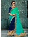 Navy Blue And Turquoise Half N Half Designer Saree