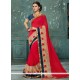 Faux Georgette Red Embroidered Work Classic Designer Saree