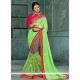 Green And Grey Lace Work Net Half N Half Saree