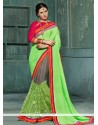 Green And Grey Lace Work Net Half N Half Saree