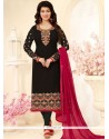 Black Resham Work Faux Georgette Churidar Designer Suit