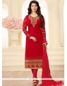 Faux Georgette Red Churidar Designer Suit