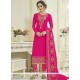 Resham Work Faux Georgette Hot Pink Designer Straight Suit