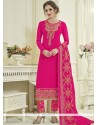 Resham Work Faux Georgette Hot Pink Designer Straight Suit