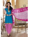 Sky Blue And Pink Cotton Punjabi Patiala Suit