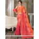 Orange And Pink Resham Work Shaded Saree