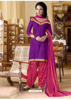 Purple Cotton Punjabi Patiala Suit
