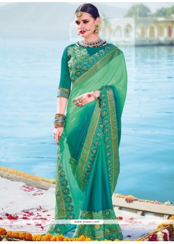 Embroidered Work Faux Georgette Shaded Saree