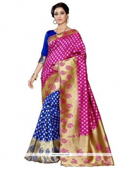 Weaving Work Blue And Hot Pink Art Silk Traditional Saree