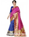 Weaving Work Blue And Hot Pink Art Silk Traditional Saree