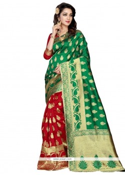 Art Silk Green And Red Traditional Designer Saree