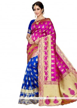 Art Silk Blue And Hot Pink Traditional Saree