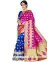 Art Silk Blue And Hot Pink Traditional Saree