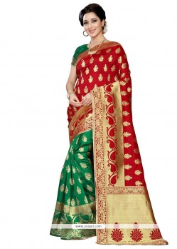 Art Silk Green And Red Designer Traditional Saree
